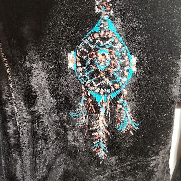 Bear Ridge Dreamcatcher Jacket Men's L Black Fleece Full Zip Native American Vin - Picture 2 of 14